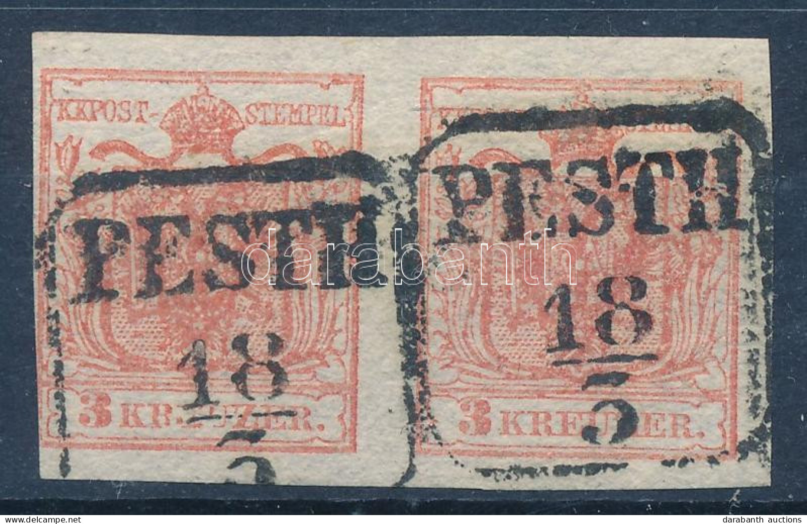 O 1850 3kr HP III Lemezhibás Pár, Papierkorn "PESTH" - Andere & Zonder Classificatie