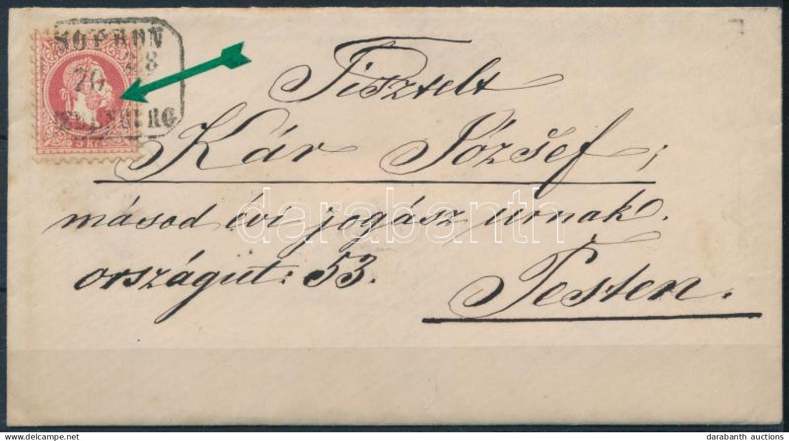 1870 5kr Látványos Lemezhibával Levélen. Nagyon Ritka! / 5kr With Plate Flaw On Cover, RR! "SOPRON / OEDENBURG" - Other & Unclassified