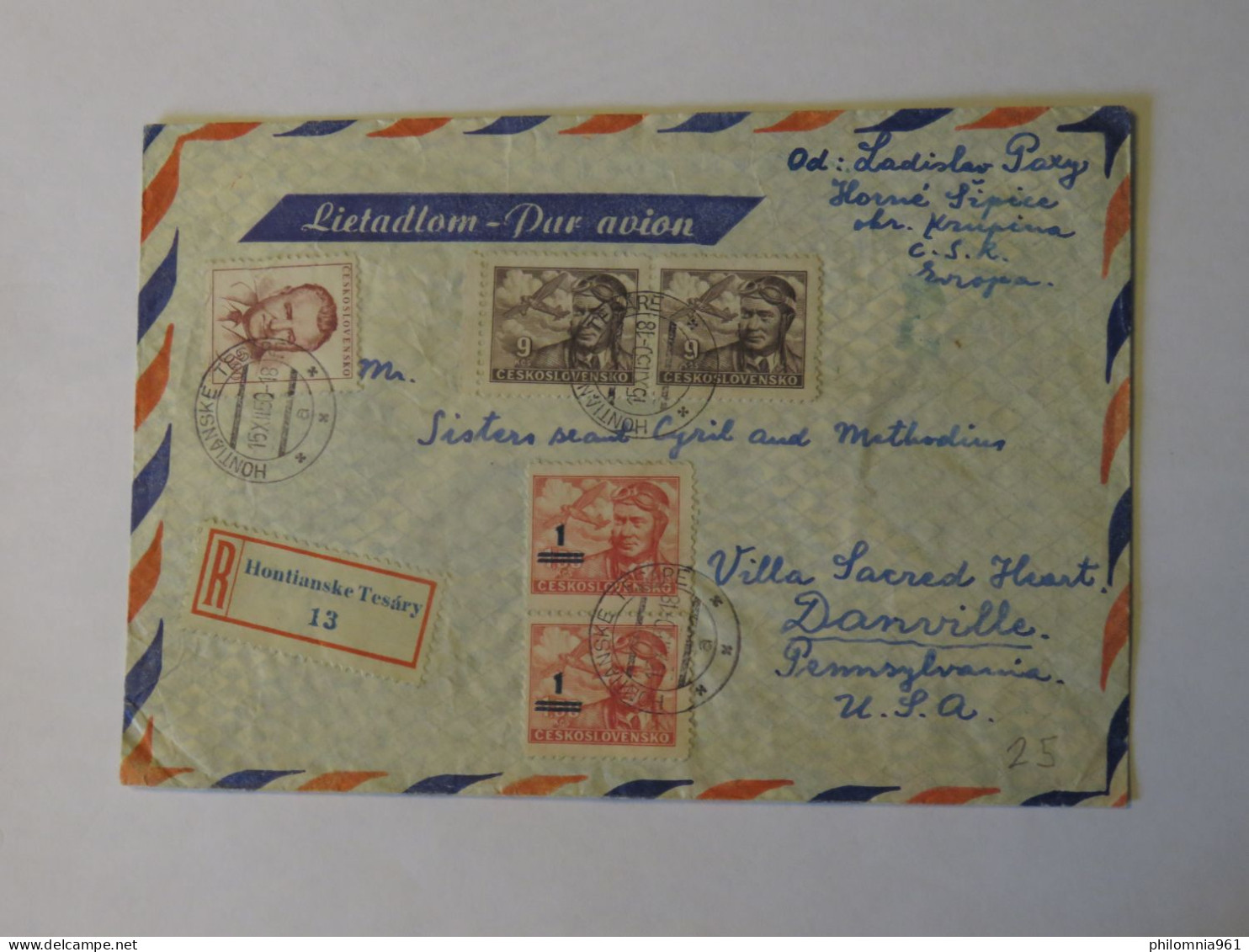 CZECHOSLOVAKIA  HONTIANSKE TESARY REGISTERED COVER TO UNITED STATES 1950 - Other & Unclassified