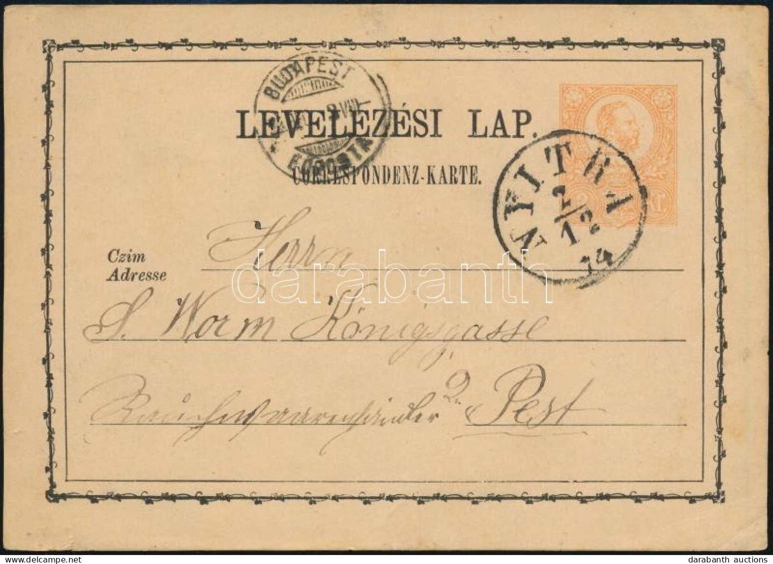 1874 2kr Díjjegyes Levelezőlap / PS-card "NYITRA" - Autres & Non Classés