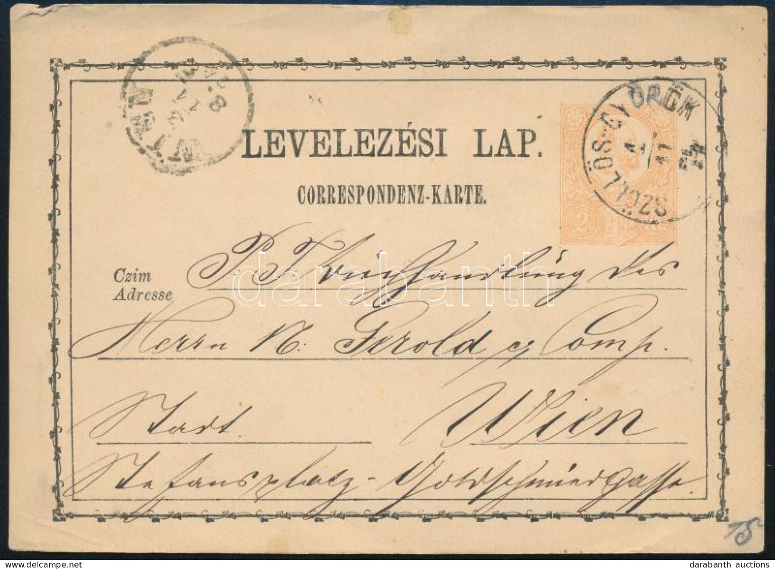1874 2kr Díjjegyes Levelezőlap "SZÖLLŐS-GYÖRÖK" - Wien - Other & Unclassified