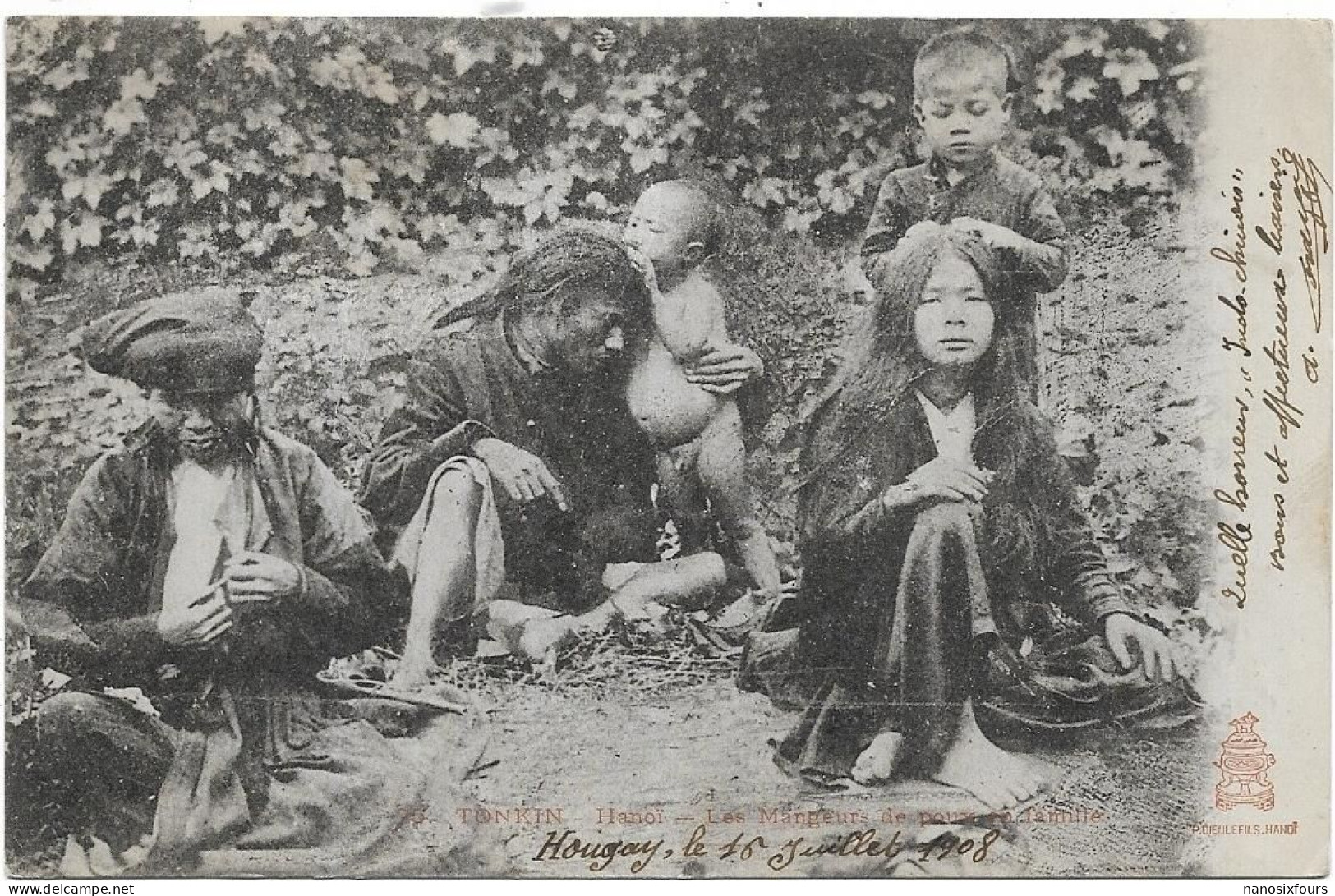 VIET NAM.   TONKIN  ANOI. LES MANGEURS DE POUX EN FAMILLE  AN 1908 - Vietnam