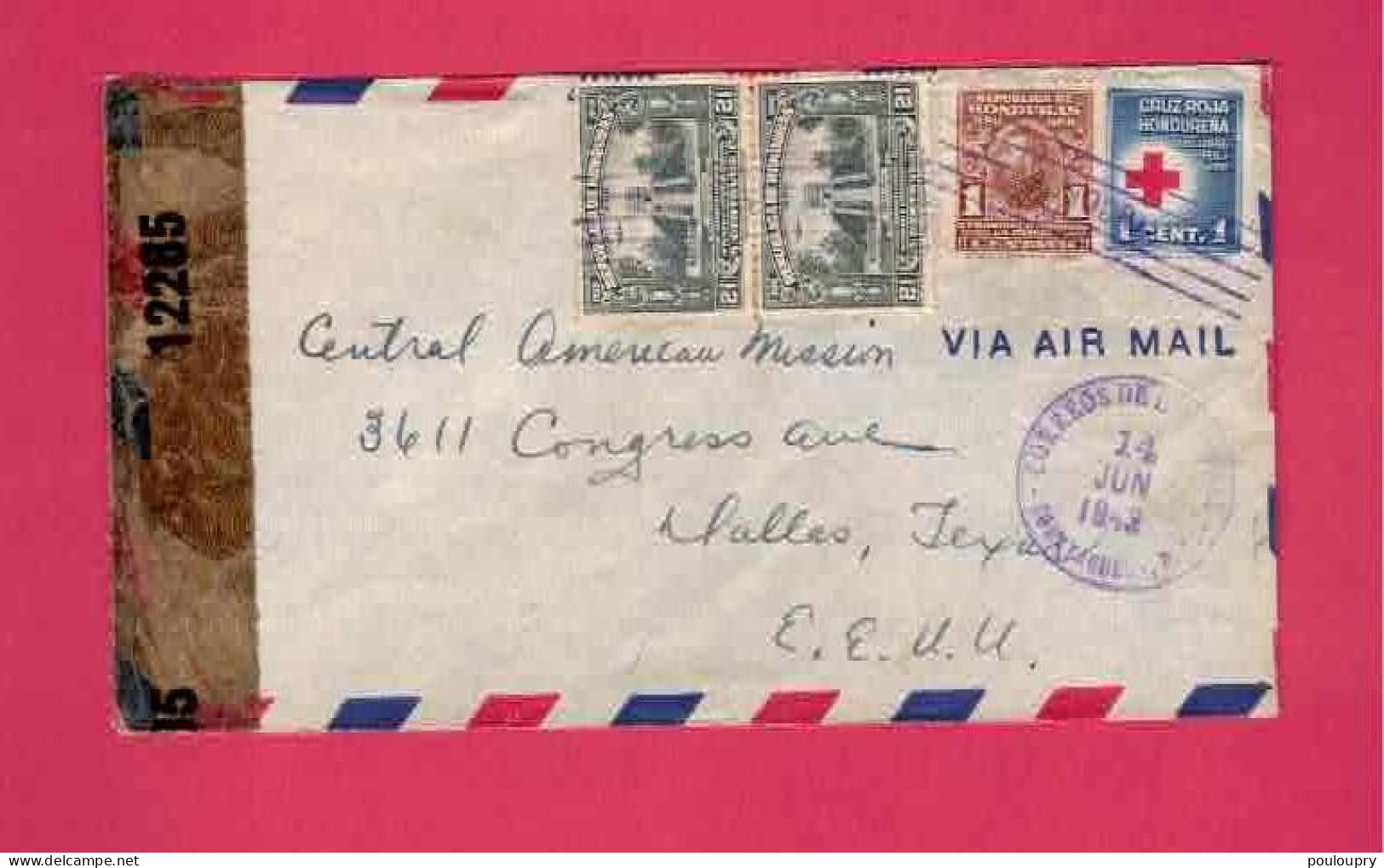 Honduras - Lettre De 1943 Pour Les USA EUAN - YT N° 260, PA 86 Et Timbre De Bienfaisance Croix-rouge à 1 C - Croce Rossa