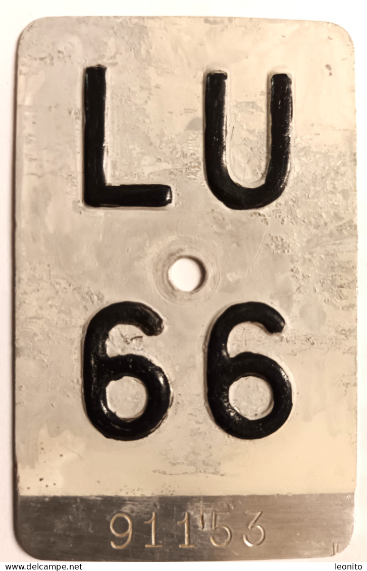 Velonummer Mofanummer Luzern LU 66 Weiss, Töfflinummer Vorläufer RAR. - Kennzeichen & Nummernschilder