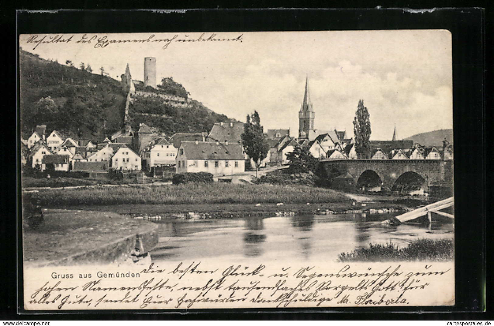 AK Gemünden / Main, Ortsansicht Mit Flusslauf  - Gemünden