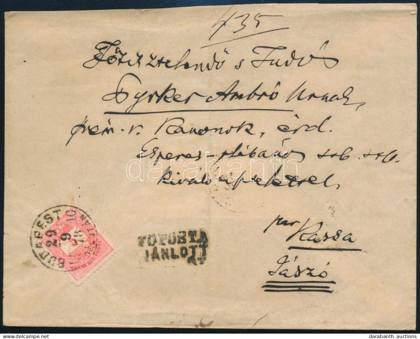 1878 Ajánlott Levél Színesszámú 5kr + Hátoldalán 2 X 5kr Bérmentesítéssel "BUDAPEST" - "JÁSZÓ" - Autres & Non Classés