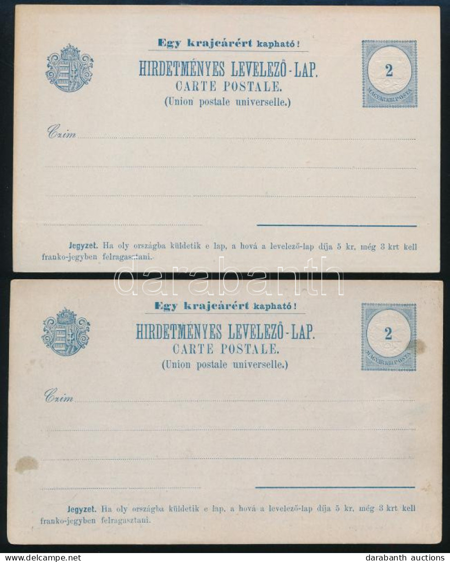 1892 2 Db 2kr Díjjegyes Használatlan Hirdetményes Levelezőlap - Autres & Non Classés
