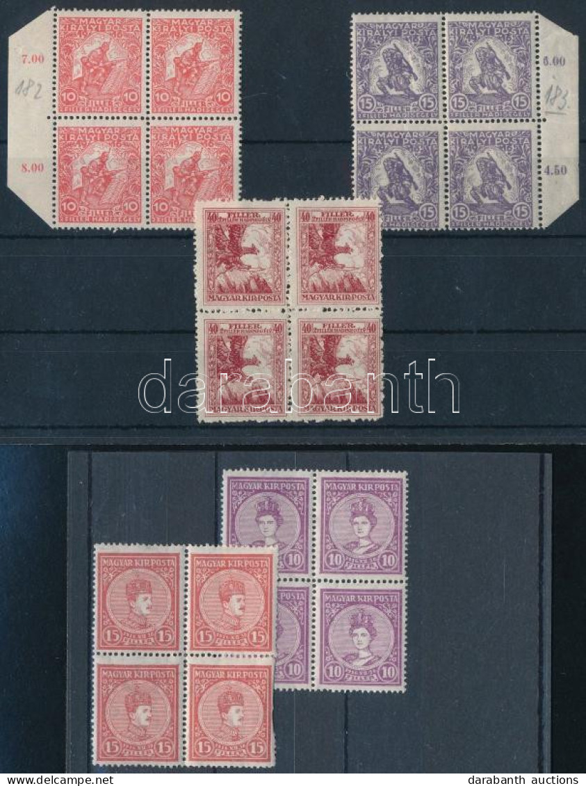 **, * 1916 Hadisegély + Koronázás Négyestömbök (1 Bélyeg Falcos / 1 Stamp Hinged) - Autres & Non Classés