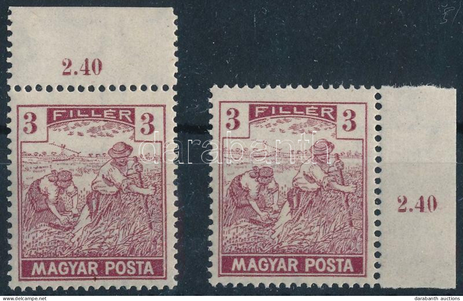 ** 1919 Magyar Posta 2 Db ívszéli 3f (6.000) (ívszélen Falcnyom / Hinged Margin) - Andere & Zonder Classificatie