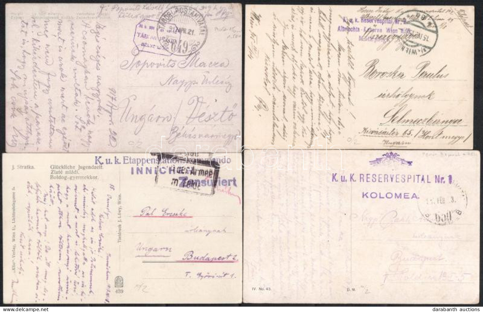 1915-1917 4 Db Tábori Posta Képeslap, Közte 2 Db Kórház - Autres & Non Classés