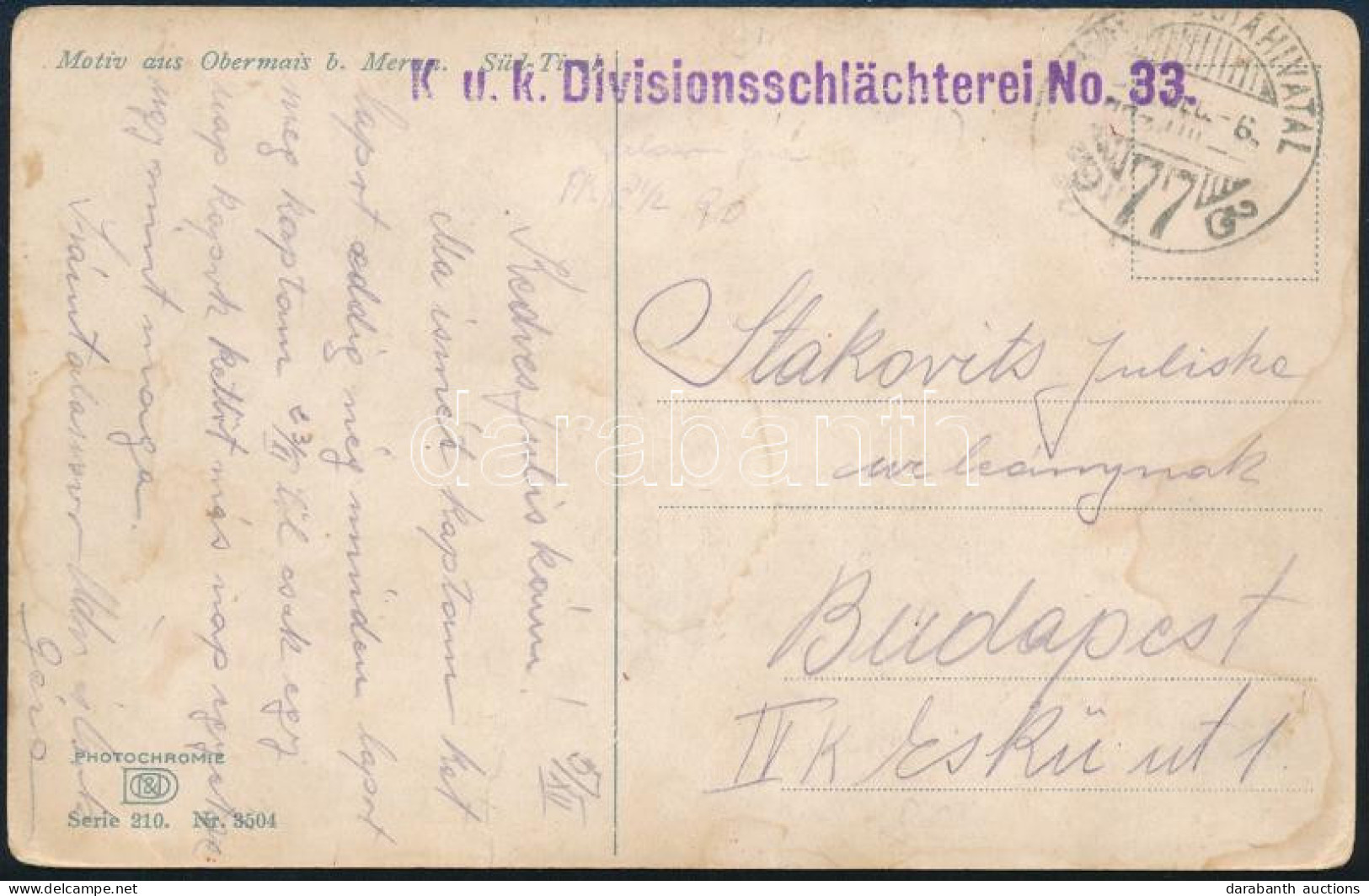 1916 Tábori Posta Képeslap, Lila "K.u.k. Divisionsschlächterei No. 33." + "TP / 77" - Other & Unclassified