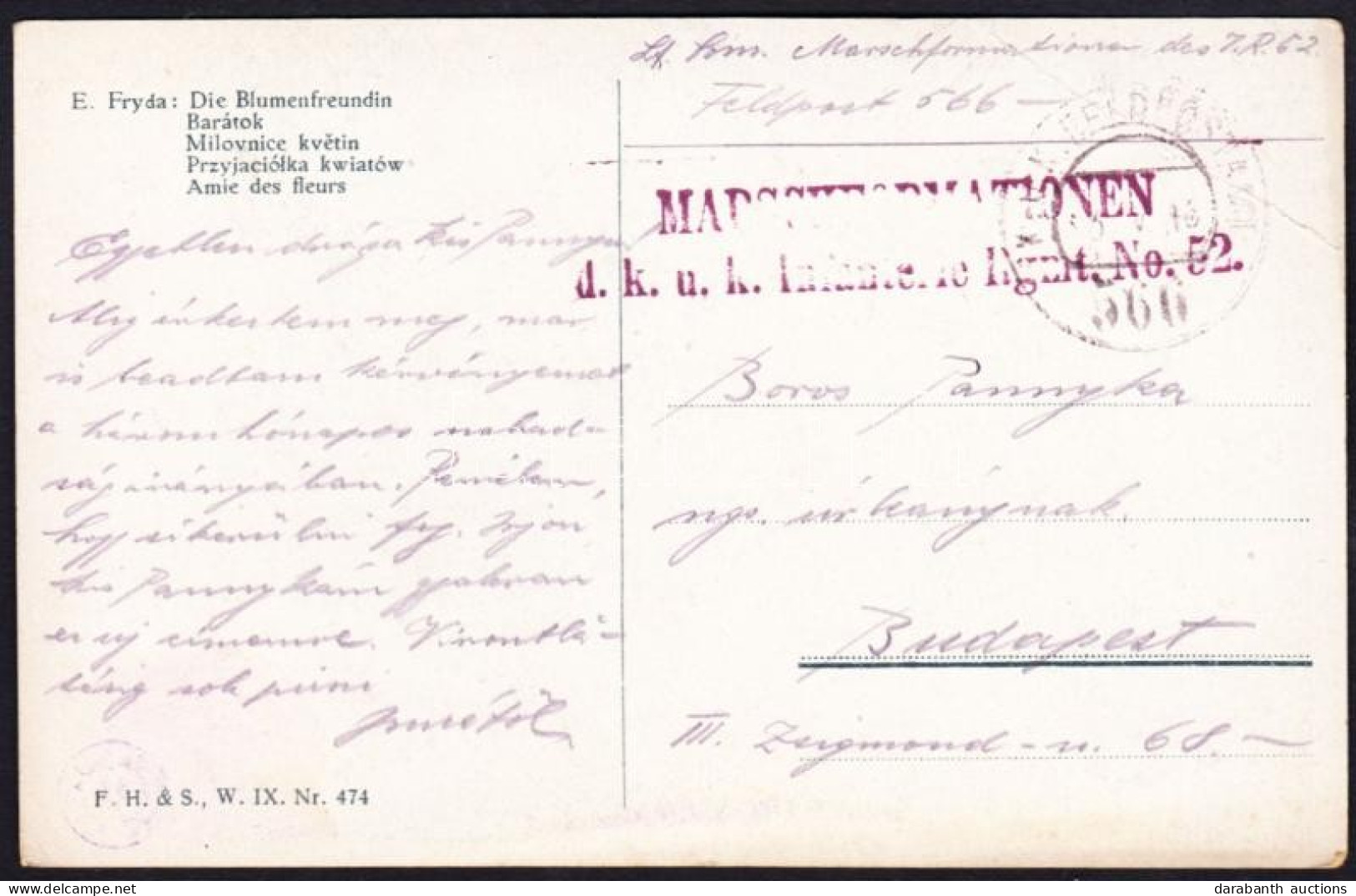 1918 Tábori Posta Képeslap / Field Postcard "MARSCHFORMATIONEN D.k.u.k. Infanterie Rgmt. No.52." + "FP 566" - Other & Unclassified