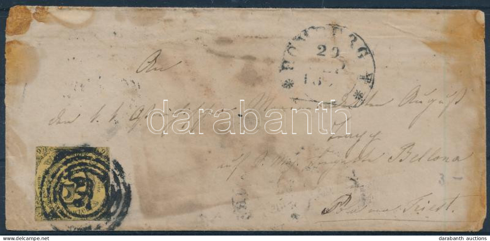 Thurn Und Taxis 1854 Levél 9Kr Bérmentesítéssel Az S.M.S. Bellonára Címezve Triesten Keresztül / Cover To S.M.S. Bellona - Other & Unclassified