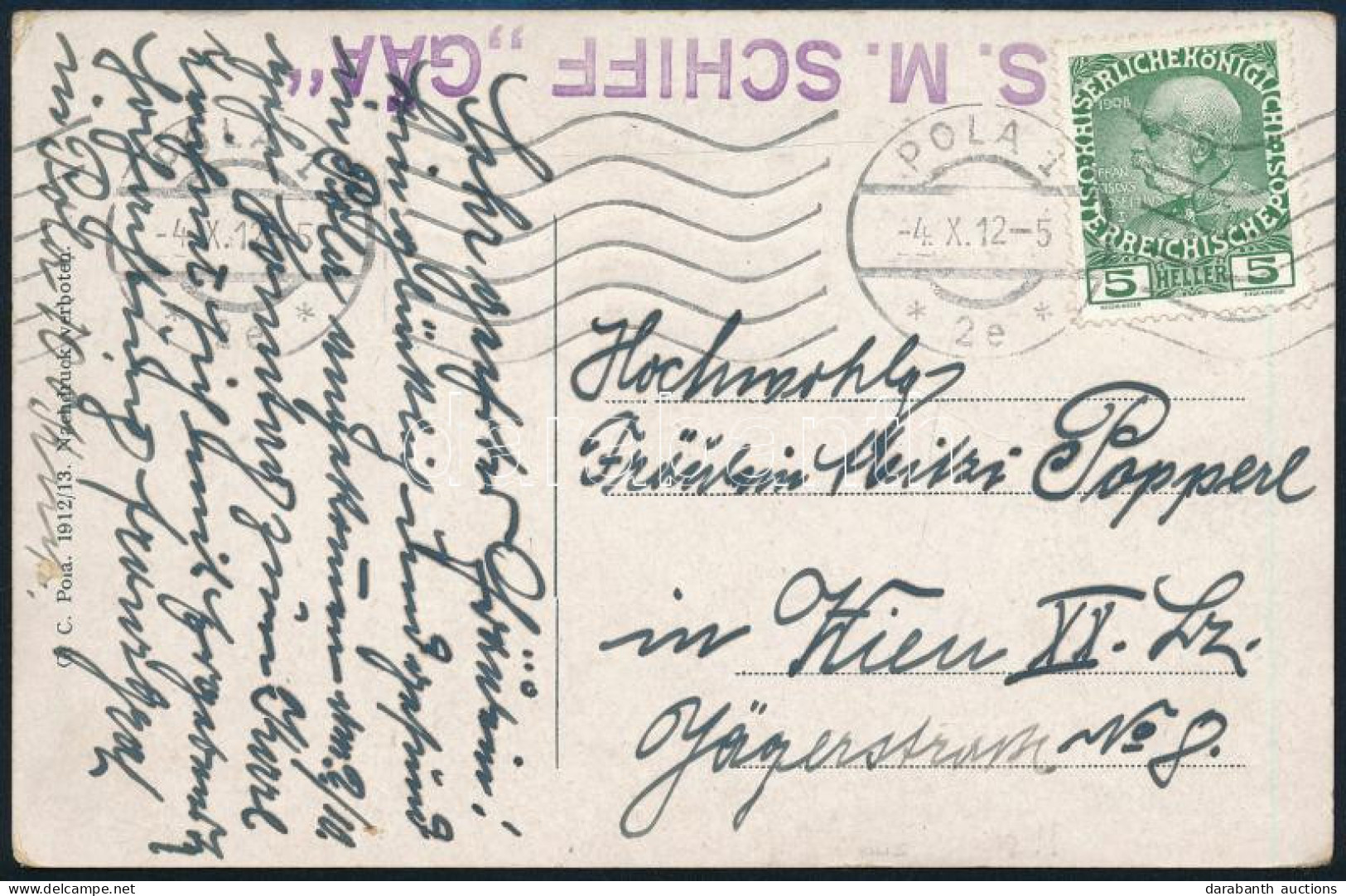 1912 Tábori Posta Képeslap 5h Bérmentesítéssel "S.M.SCHIFF GÄA" - Autres & Non Classés