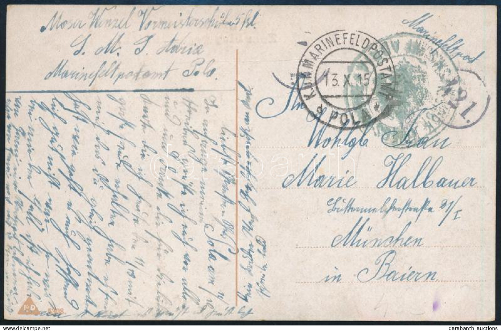 1915 Tábori Posta Képeslap "S.M.SCHIFF ADRIA" / The Postcard Was Written By Wenzel Moser, Who Was A German Sailor On S.M - Autres & Non Classés