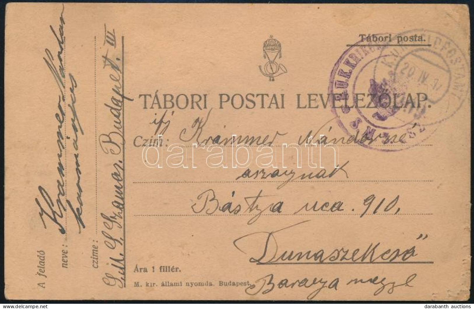 1917 Tábori Posta Levelezőlap / Field Postcard "S.M.S. SZ(AMOS)" - Autres & Non Classés