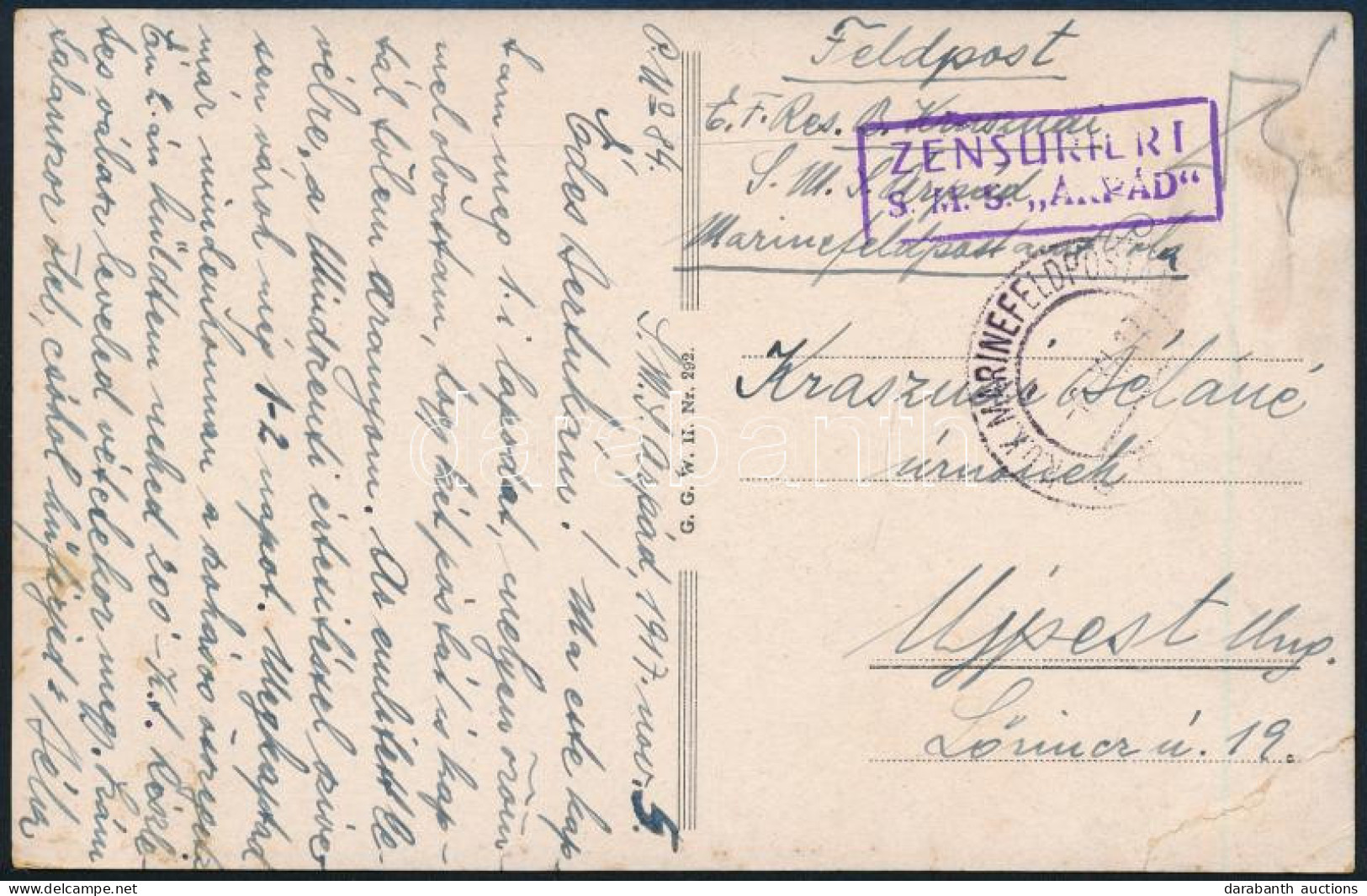 1917 Tábori Posta Képeslap "S.M.S. ÁRPÁD" - Other & Unclassified