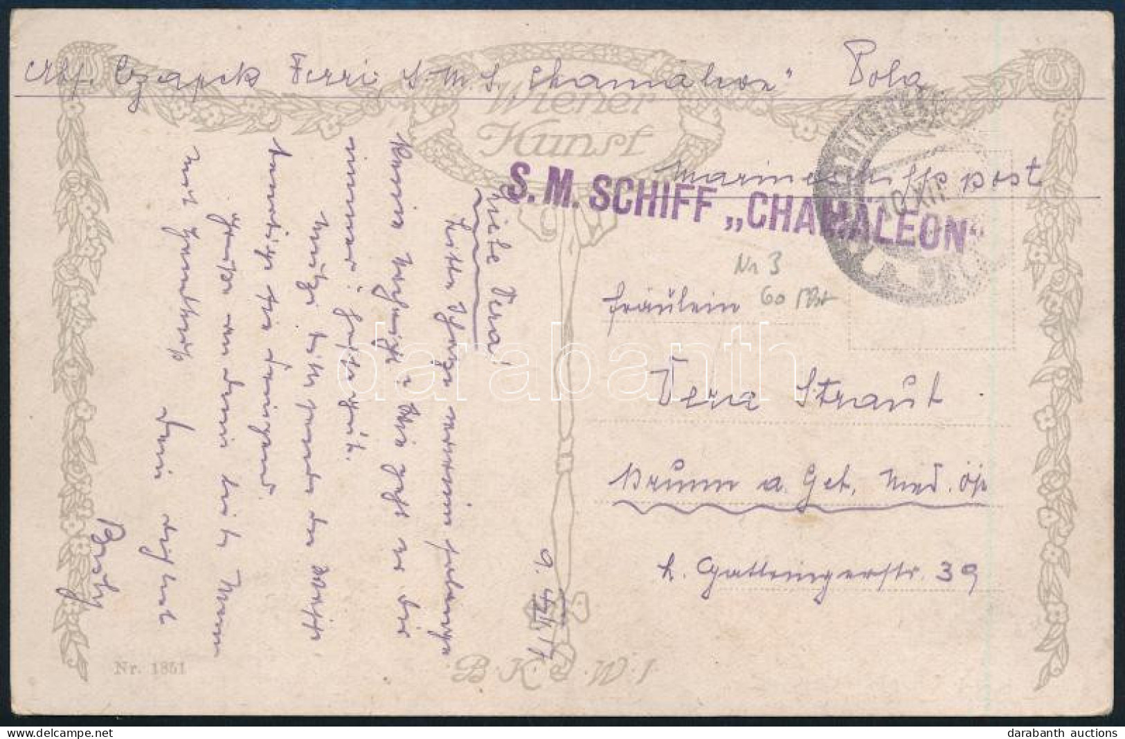 1917 Tábori Posta Képeslap "S.M.SCHIFF CHAMÄLEON" - Other & Unclassified