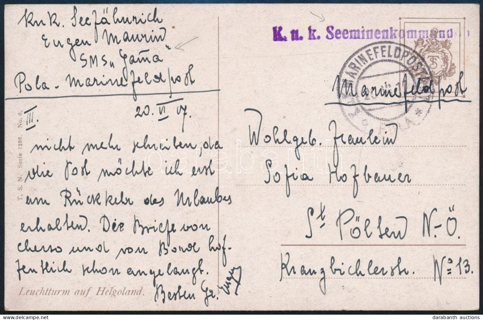 1917 Tábori Posta Képeslap "K.u.k. Seeminenkommando" - Autres & Non Classés