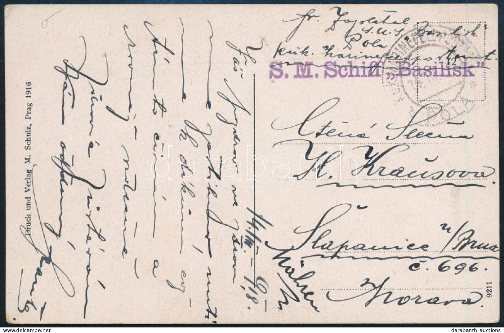 1918 Tábori Posta Képeslap "S.M.Schiff Basilisk" - Other & Unclassified