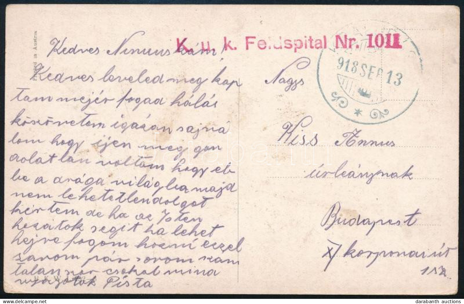 1918 Tábori Posta Képeslap "K. U. K. Feldspital No. 1011" - Autres & Non Classés