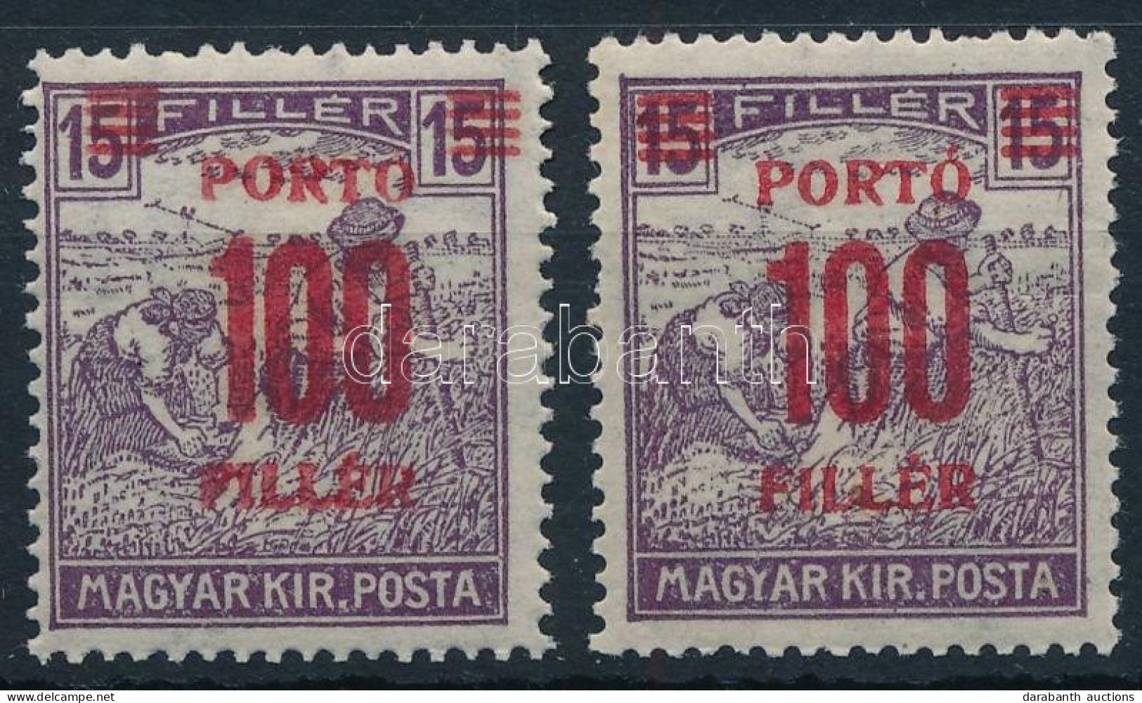 ** 1921 Kisegítő Portó 100f/15f Eltolódott Felülnyomással + Támpéldány - Autres & Non Classés