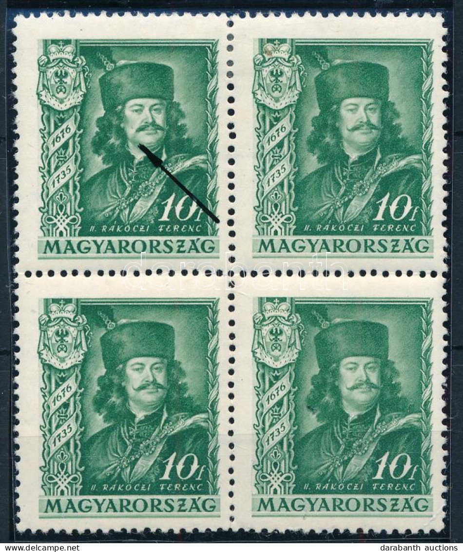 * 1935 II. Rákóczi Ferenc 10f Négyestömb Lemezhibával - Other & Unclassified