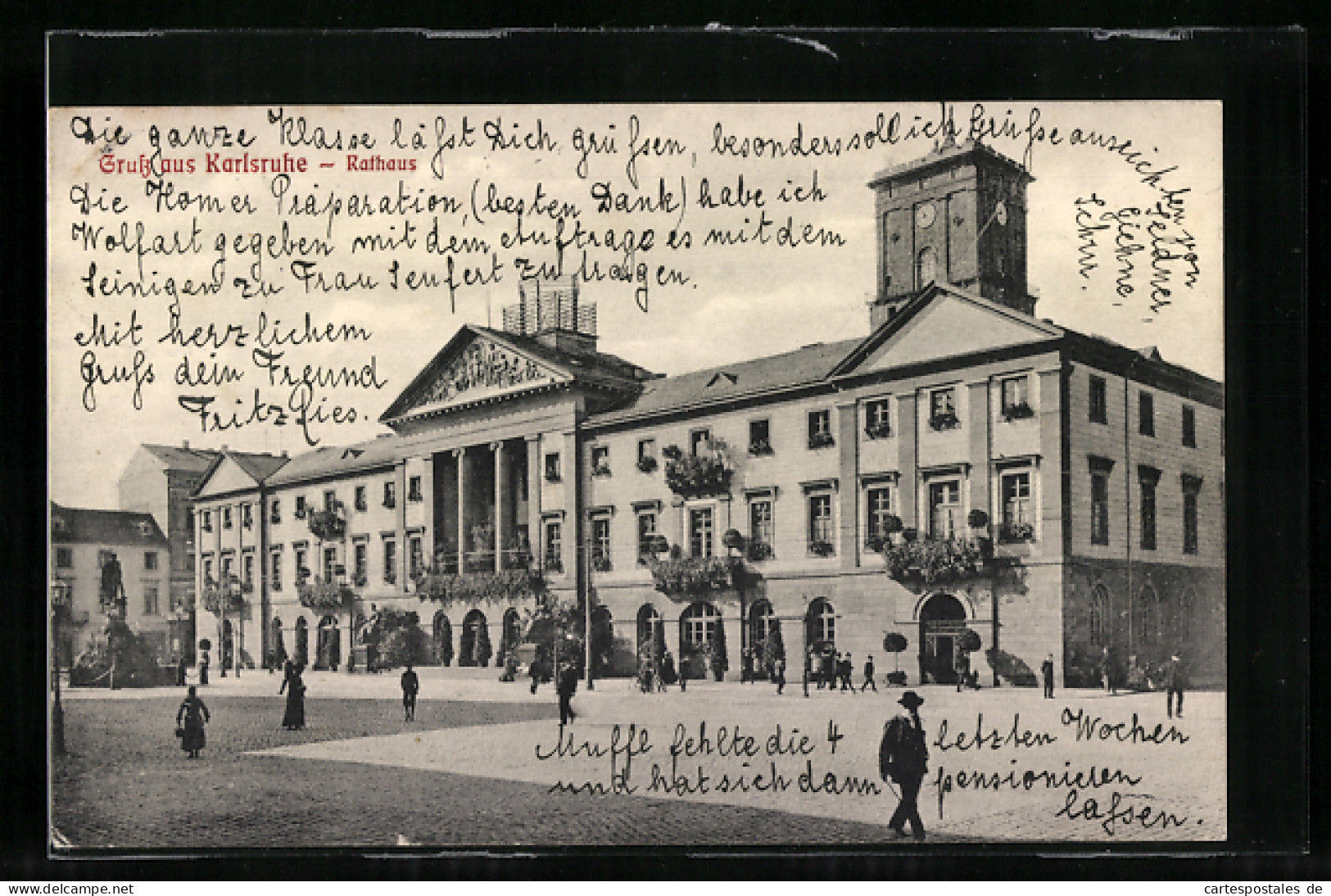 AK Karlsruhe, Blick Auf Rathaus  - Karlsruhe