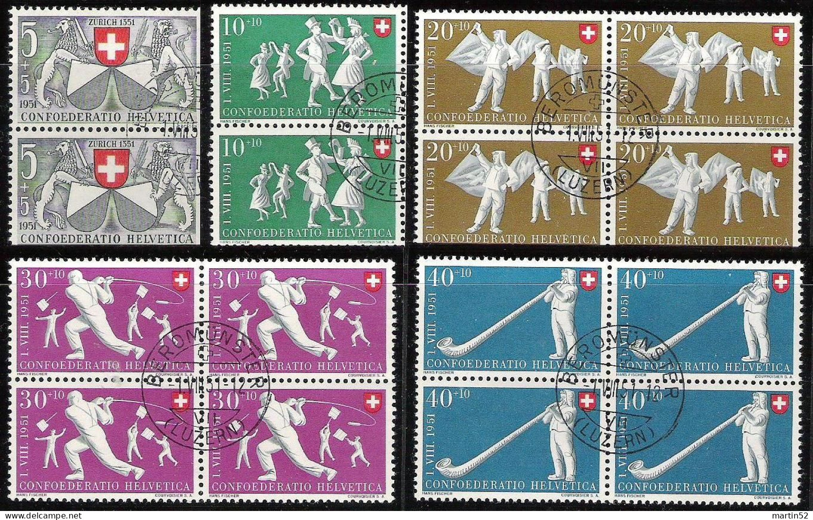 Schweiz Suisse 1951: Pro Patria Zu WII 51-55 Mi 555-559 Yv 507-511 Mit ⊙ BEROMÜNSTER 1.VIII.51 (Zu CHF 130.00) - Usados