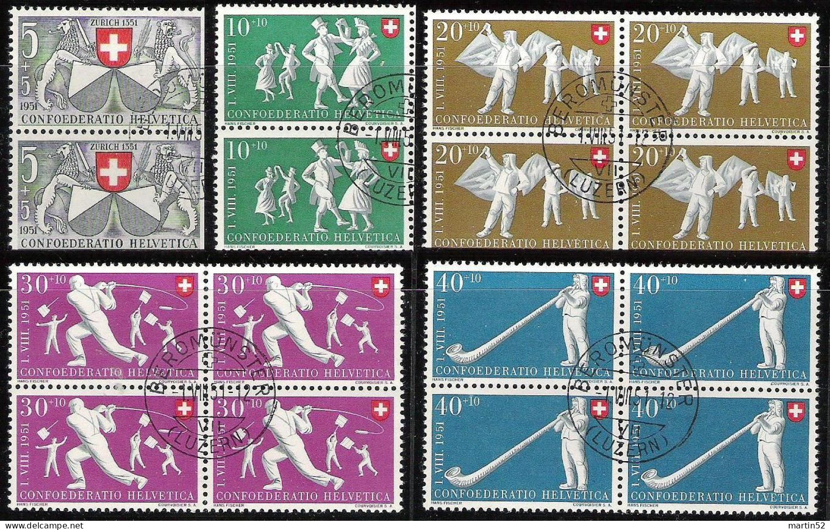 Schweiz Suisse 1951: Pro Patria Zu WII 51-55 Mi 555-559 Yv 507-511 Mit ⊙ BEROMÜNSTER 1.VIII.51 (Zu CHF 130.00) - Used Stamps