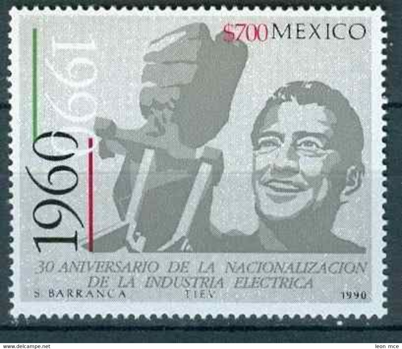 1990 MÉXICO 30 ANIVERSARIO DE LA NACIONALIZACIÓN INDUSTRIA ELECTRICA  Sc. 1663 MNH ELECTRIC INDUSTRY - Mexique