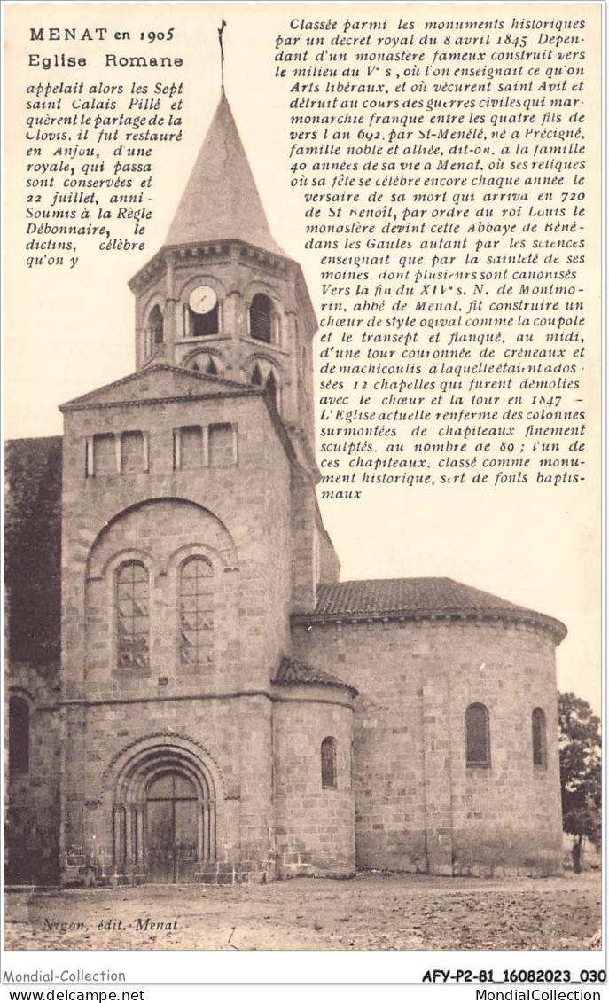 AFYP2-81-0103 - MENAT En 1905 - église Romane  - Otros & Sin Clasificación