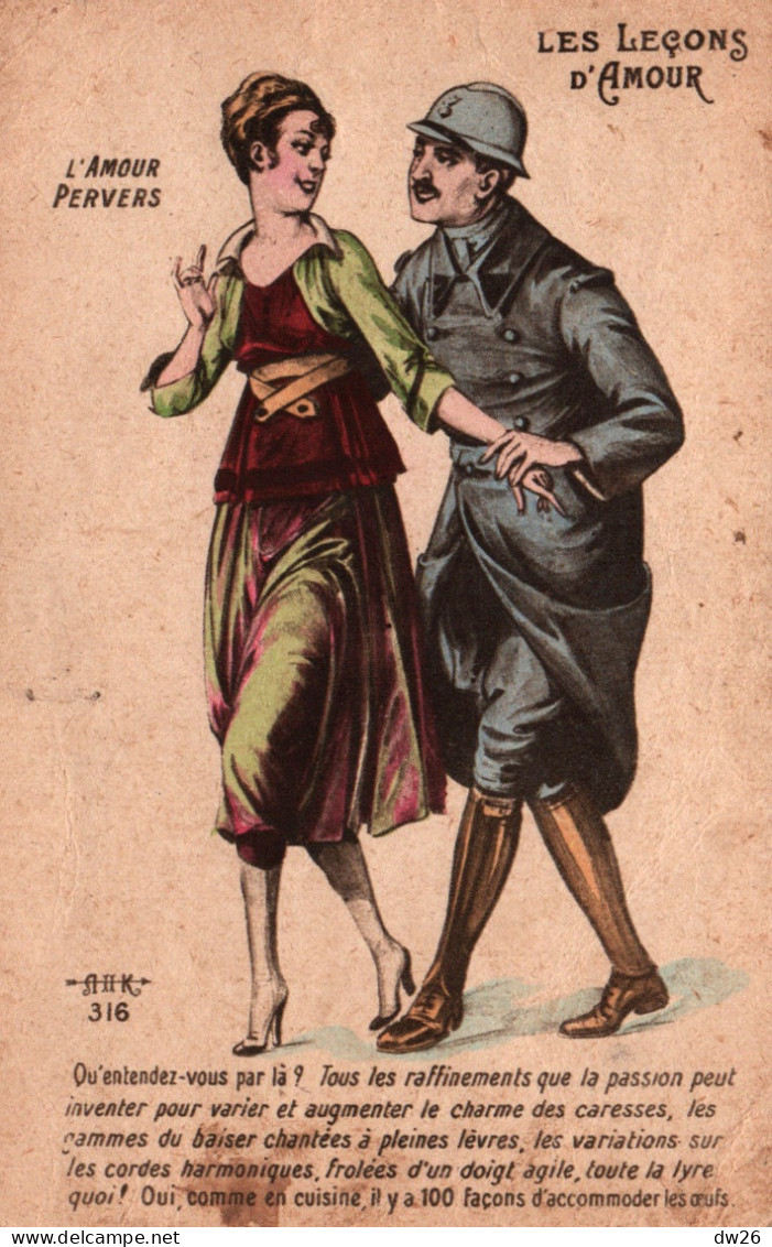 Illustration Couple Avec Militaire: L'Amour Pervers (Les Leçons D'Amour) Carte A.H.K. N° 316 - Parejas
