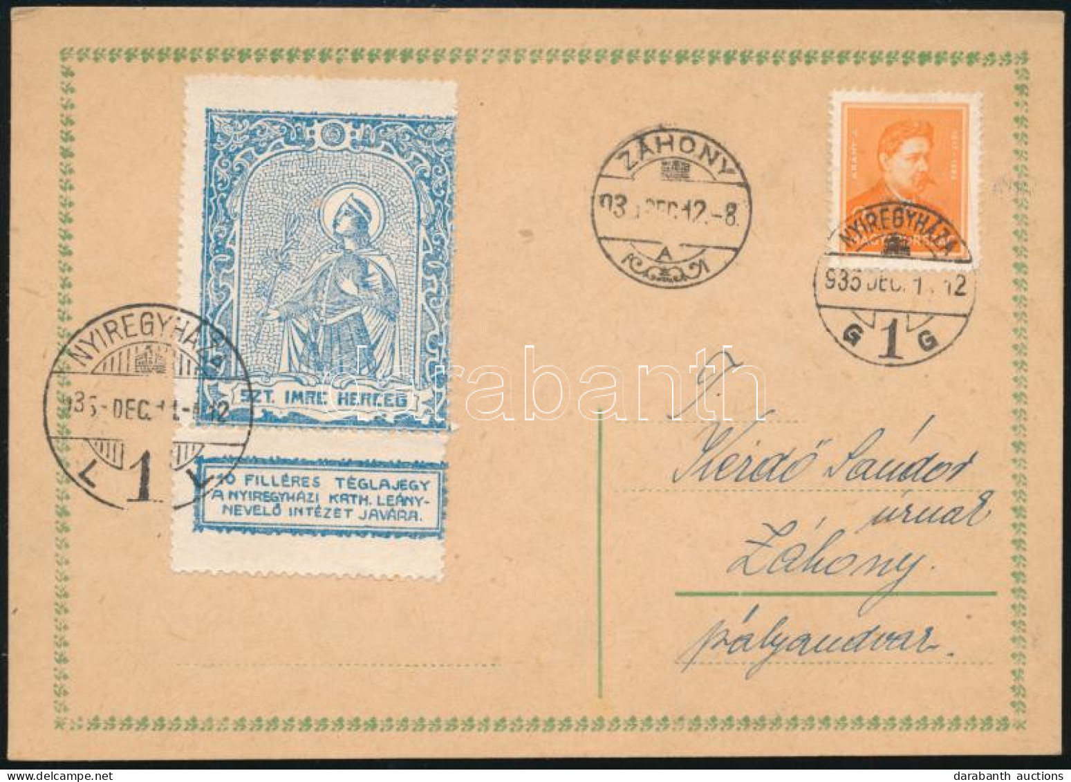 1935 Levelezőlap Szent Imre Herceg Levélzáróval / Postcard With Label - Autres & Non Classés