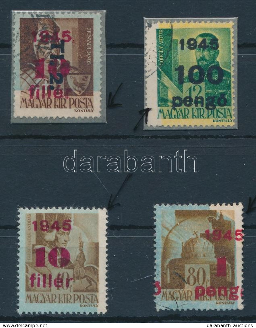 **, O 1945-1946 4 Klf Bélyeg Az Alapszín Elcsúszásával / 4 Different Stamps With Shifted Burelage - Autres & Non Classés