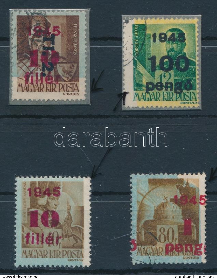 **, O 1945-1946 4 Klf Bélyeg Az Alapszín Elcsúszásával / 4 Different Stamps With Shifted Burelage - Other & Unclassified