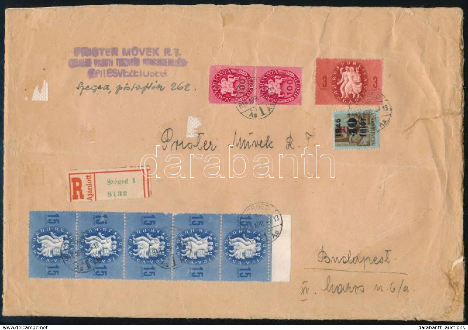 1946 (11. Díjszabás) Ajánlott Levél 9 Db Bélyeggel Bérmentesítve (280.000P) - Other & Unclassified