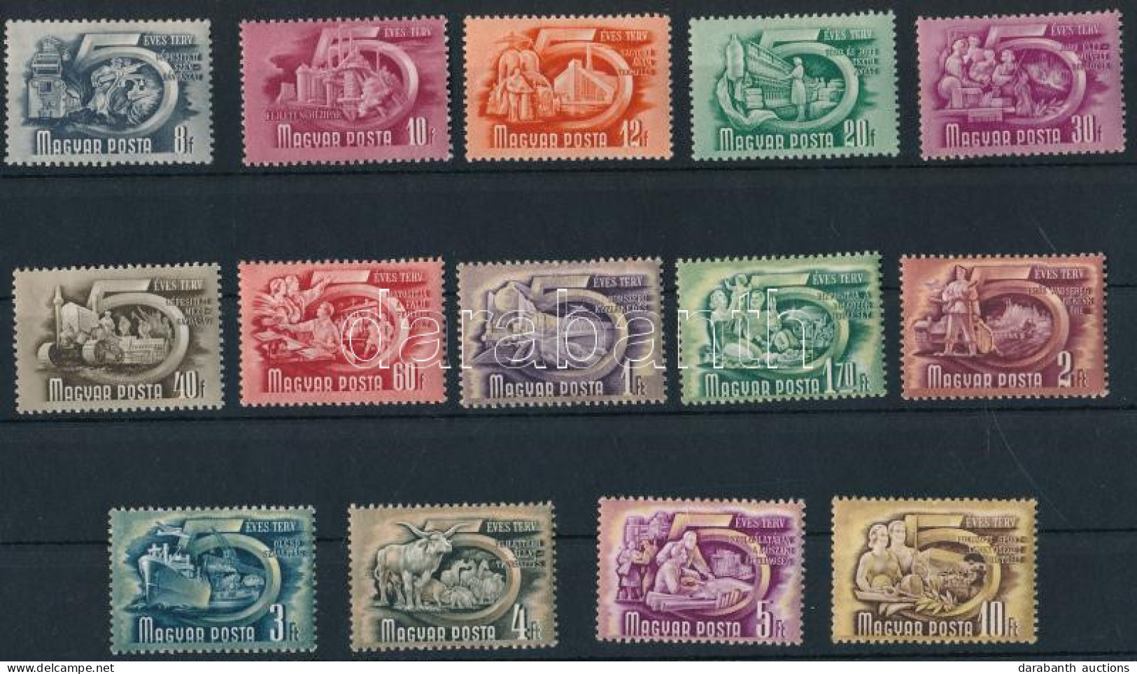 ** 1950 Ötéves Terv I. Sor (8f Jobb Felső Sarok Törés / Folded Right Corner Above, 30f Pici Rozsda / Little Stain) (40.0 - Other & Unclassified