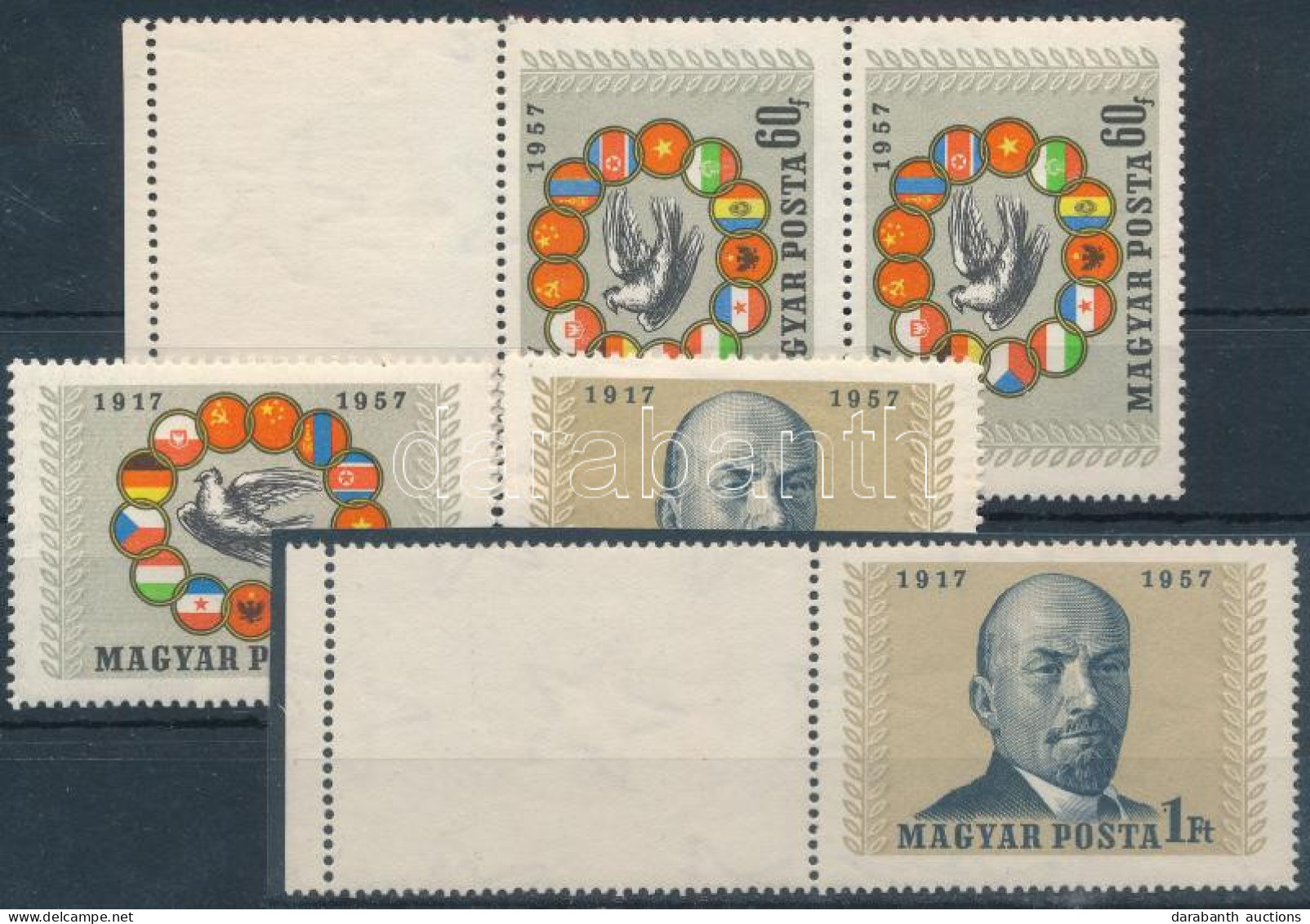 ** 1957 Nagy Októberi Szocialista Forradalom (IV.) Sor + 1Ft Bal Oldali üres Mezővel + 60f Pár Felül üres Mezővel (31.00 - Other & Unclassified