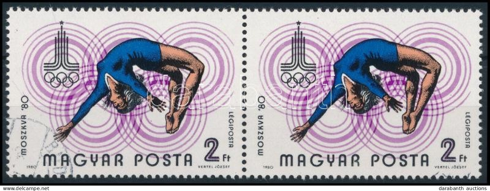 O 1980 Olimpia 2 Ft Pár, Pici Lila Pont A JÓZSEF Felett A Jobb Oldali Bélyegen - Autres & Non Classés