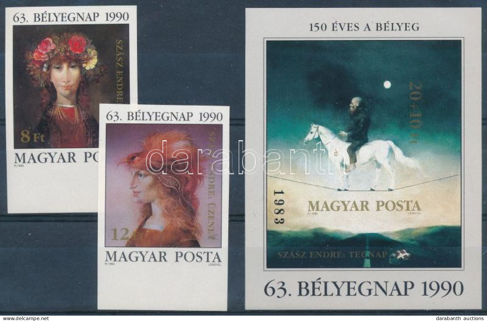 ** 1990 Bélyegnap (63.) Festmény ívszéli Vágott Sor és Vágott Blokk (10.500) - Other & Unclassified