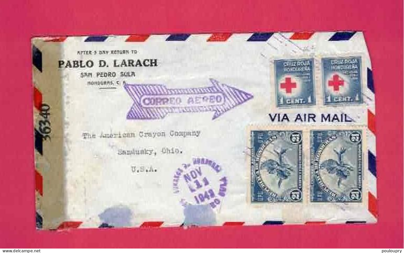 Honduras - Lettre De 1943 Pour Les USA EUAN - YT N° PA 21 En Paire Et Timbre De Bienfaisance Croix-rouge à 1 C En Paire - Cruz Roja