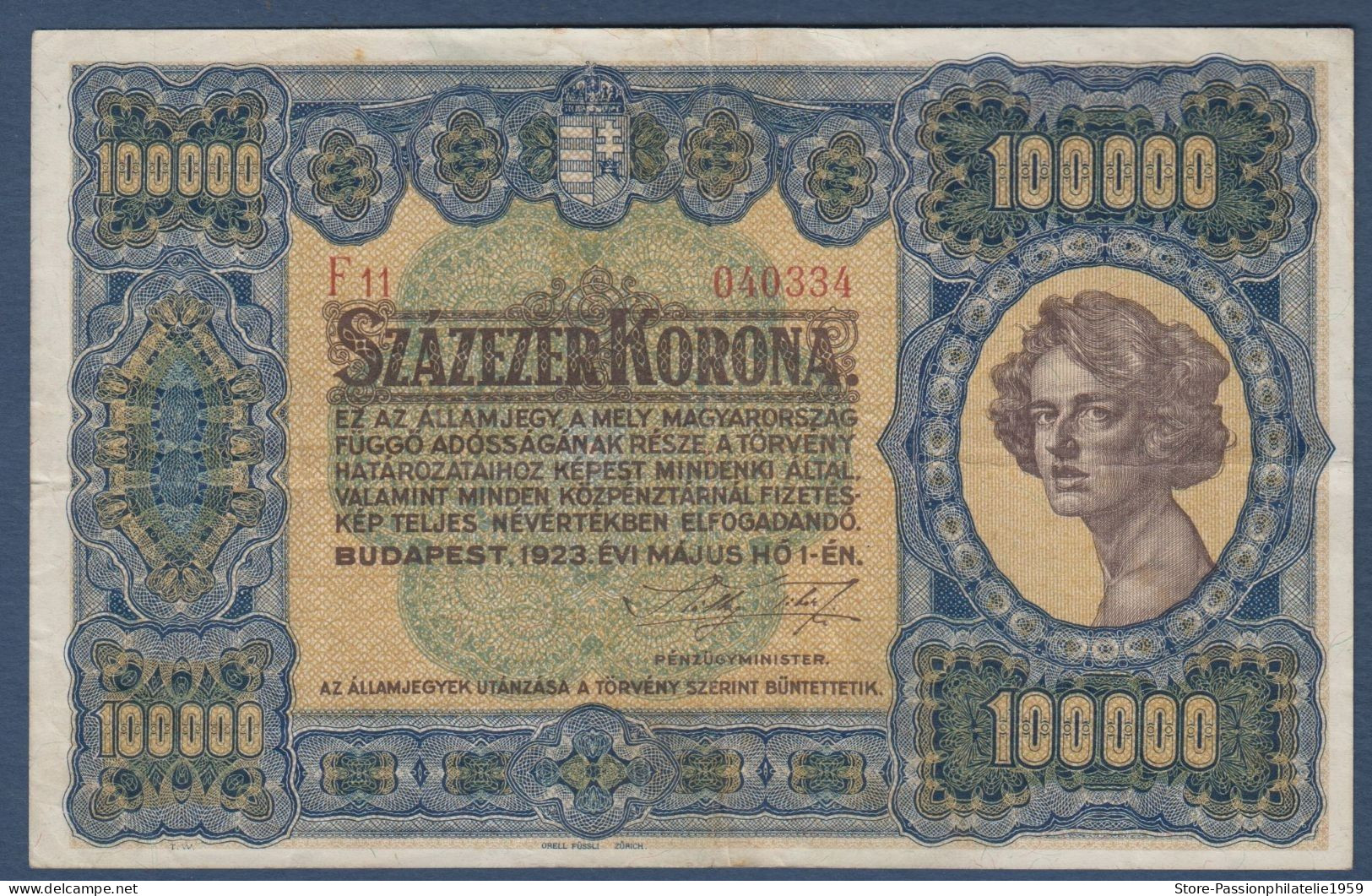 HONGRIE - 100000 Korona 1923 - Ungarn