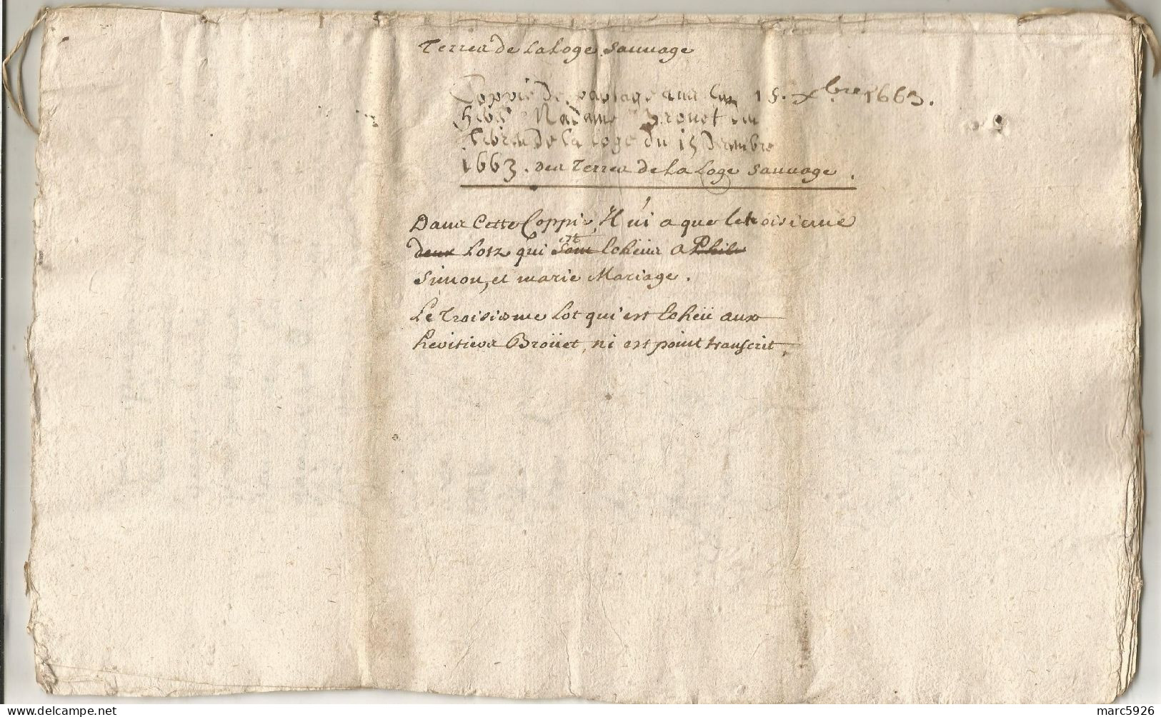 N°1970 ANCIENNE LETTRE PAR DEVANT LES NOTAIRES ROYAUX TERRAIN DE LA LOGE SAUVAGE DATE 1663 - Historische Dokumente