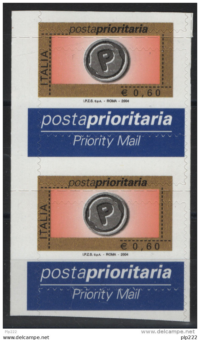 Italia Repubblica 2004 Prioritario 0,60 Perforazione Spostata In Coppia MNH/* VF - 2001-10: Nieuw/plakker