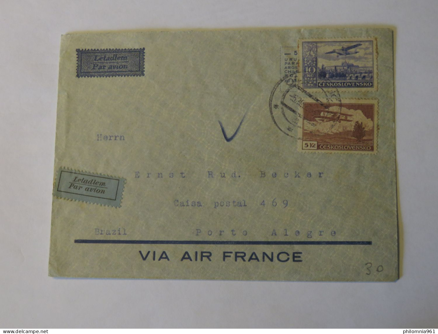 CZECHOSLOVAKIA  AIRMAIL COVER TO BRAZIL 1936 - Otros & Sin Clasificación