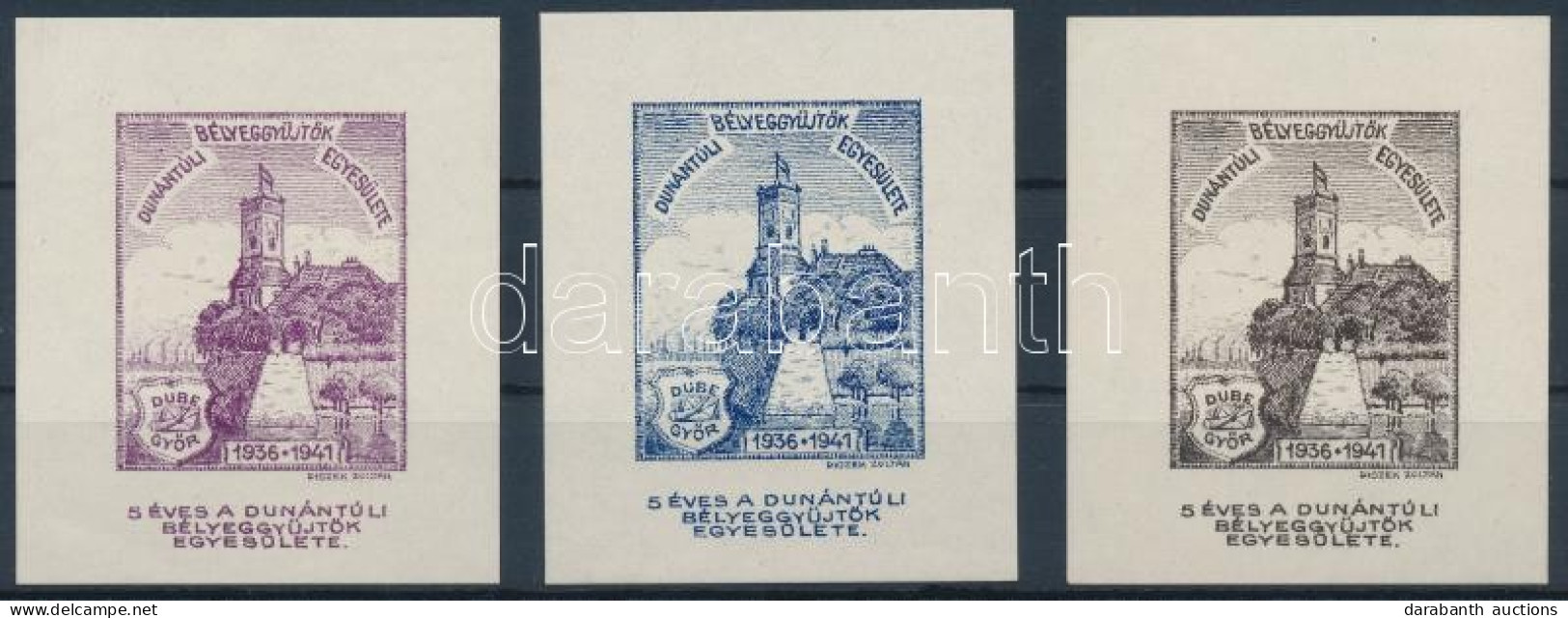 ** 1941 5 éves A Dunántúli Bélyeggyűjtők Egyesülete 3 Klf Színű Emlékív / Souvenir Sheets - Autres & Non Classés