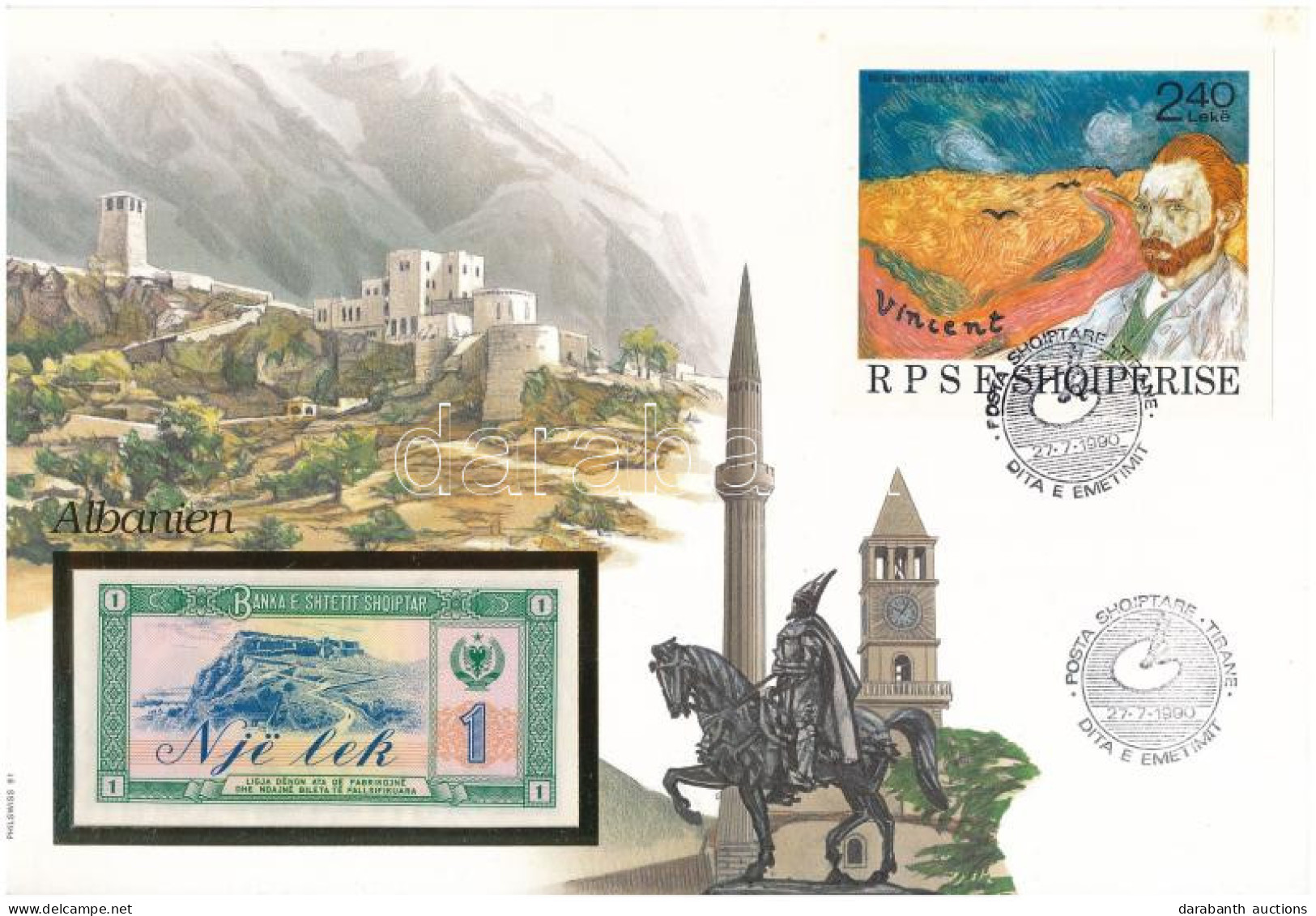 Albánia 1976. 1L Felbélyegzett Borítékban, Bélyegzéssel T:UNC Albania 1976. 1 Lek In Envelope With Stamp And Cancellatio - Unclassified