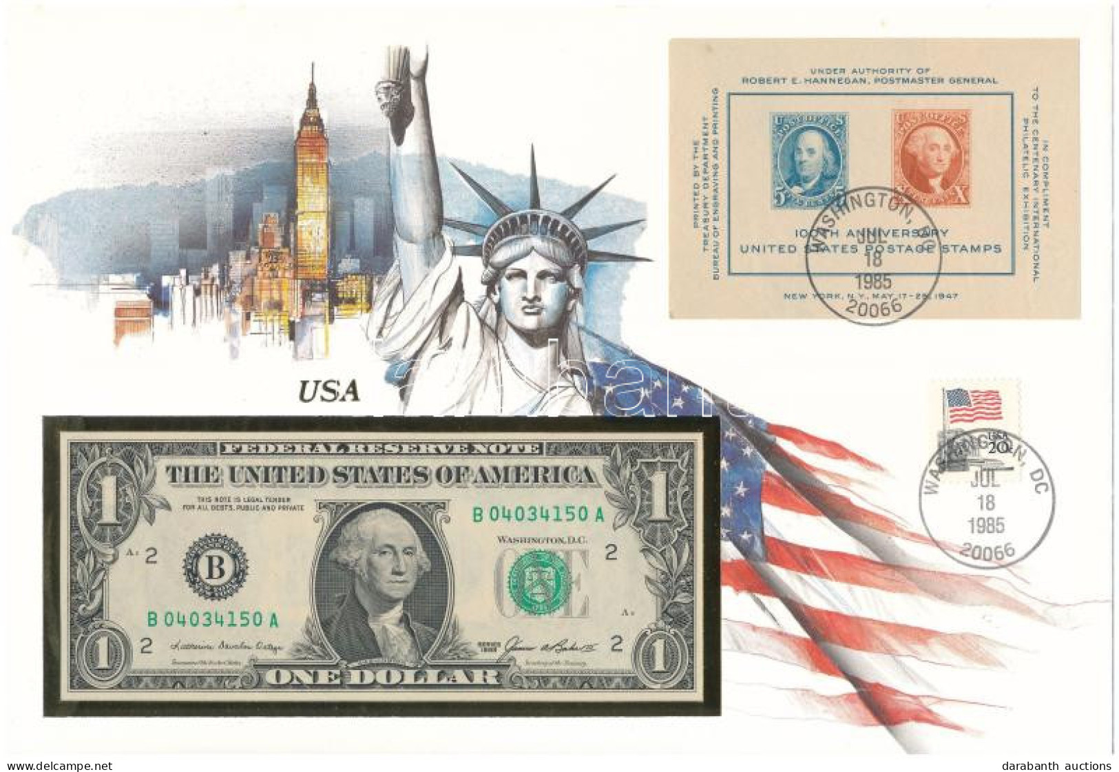 Amerikai Egyesült Államok 1985. 1$ Felbélyegzett Borítékban, Bélyegzéssel T:UNC  USA 1985. 1 Dollar In Envelope With Sta - Unclassified