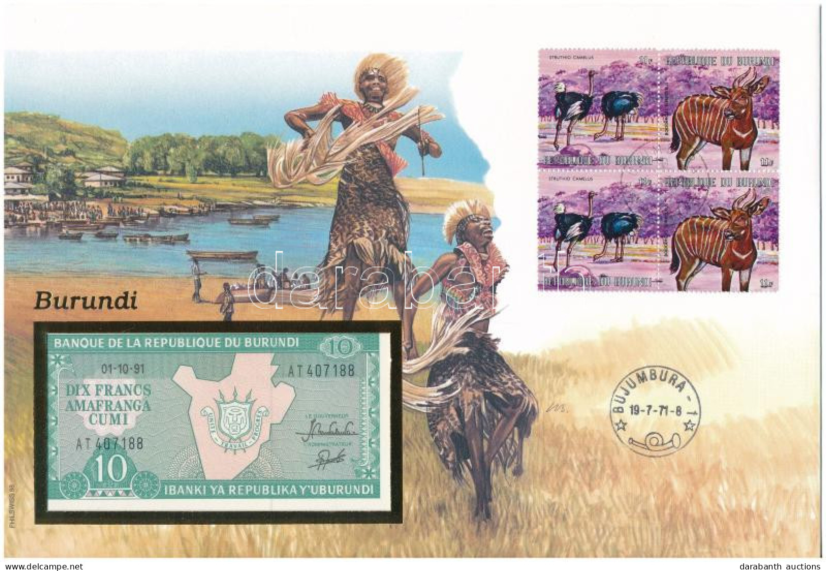Burundi 1991. 10Fr Felbélyegzett Borítékban, Bélyegzéssel T:UNC Burundi 1991. 10 Francs In Envelope With Stamp And Cance - Non Classés